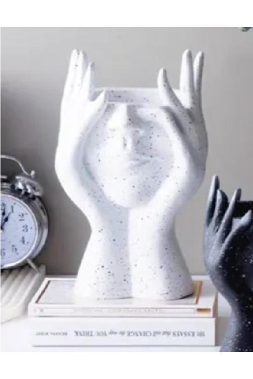 Büyük Boy Yarım Yüz Uzun Parmaklı Dekoratif Vazo Saksı Bitki Dekor