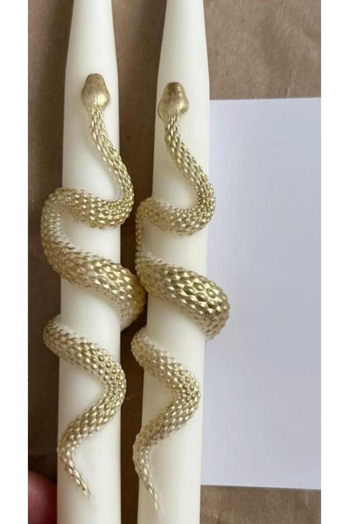 Zarif Yılan Kabartmalı Renkli Şamdam Mumu Dekoratif Yılan Figürlü Mum