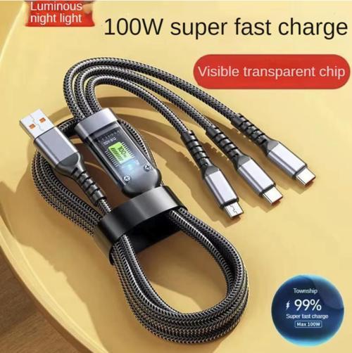 100w Çok hızlı Kopmaz Spiral 3 başlıklı çok Hızlı Şarj kablosu Telefon tablet uyumlu Carplay