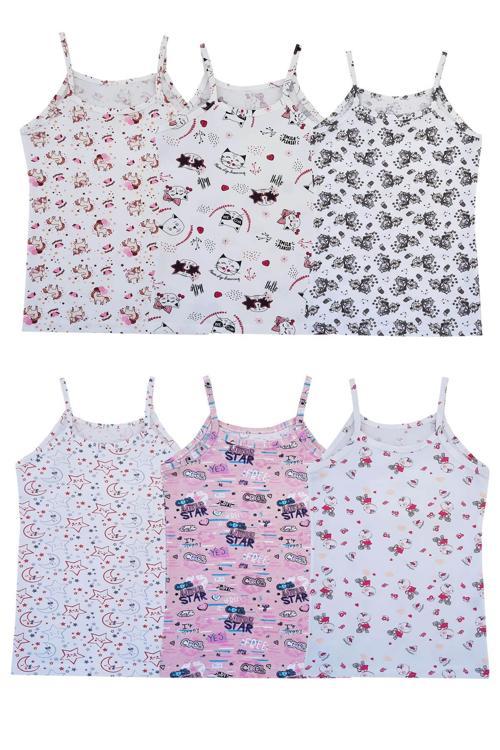 6lı Kız Çocuk İp Askılı Atlet Empirme Pamuklu Renkli