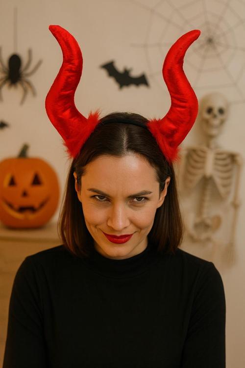 Cadılar Bayramı Malefiz Maleficent Kırmızı Boynuzlu Taç Kostüm Aksesuarı