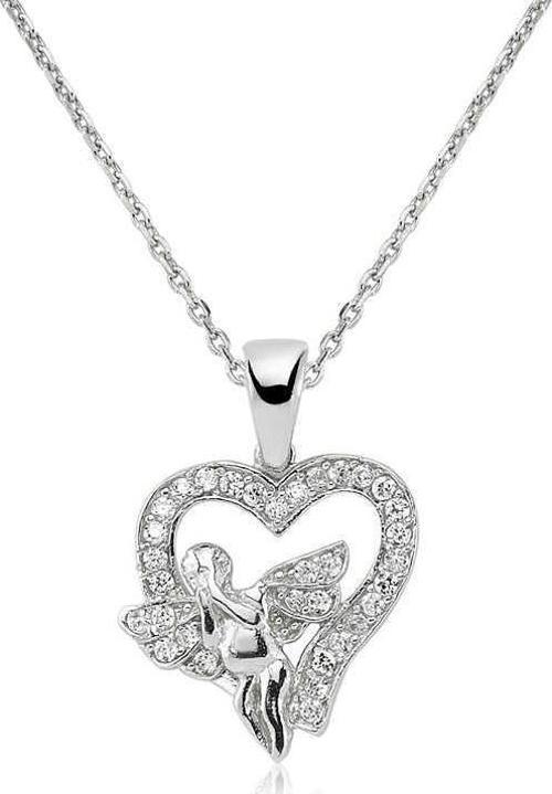 925 Ayar Gümüş Melek Kalp Kadın Gümüş Kolye