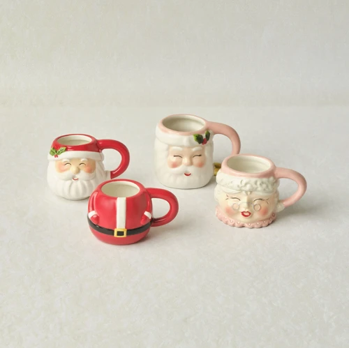 New Year Yılbaşı Santa Family 4'lü Espresso Kupa ve Kahve Fincanı Seti 75 ml