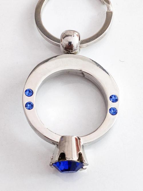 Mavi Tek Taşlı Yüzük Şeklinde Metal Anahtarlık
