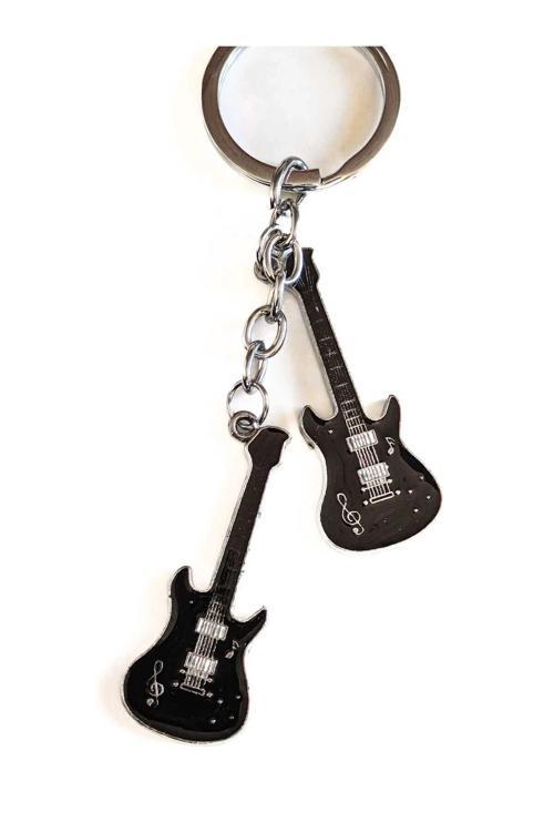 Siyah İki Gitarlı Metal Anahtarlık