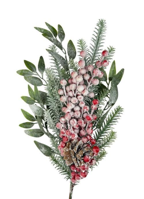 Yapay Çiçek Karlı Kokina ve Çam Dalı Uzun Dal 80cm Yılbaşı Çiçeği Red Berry
