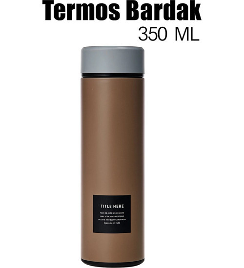 Paslanmaz Çelik Matara Termos Su Şişesi 350ML Vakumlu Kapak - Kahverengi
