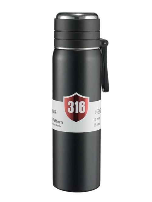 Paslanmaz Çelik Matara Termos Su Şişesi 500 ML Vakumlu Kapak - Siyah