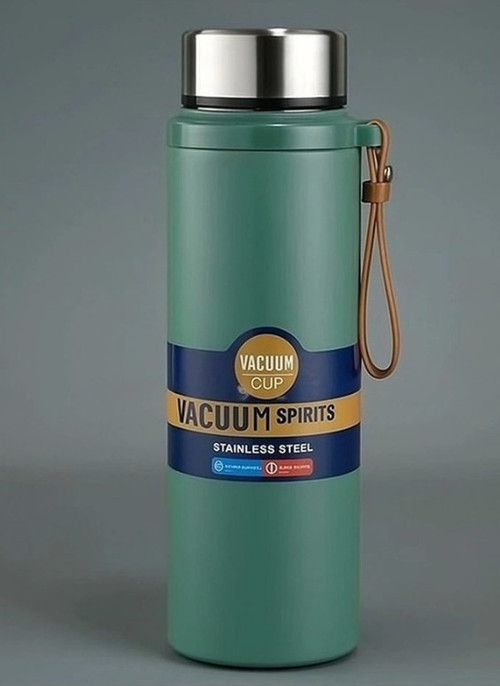 Paslanmaz Çelik Matara Termos Su Şişesi 600 ML Vakumlu Kapak - Yeşil