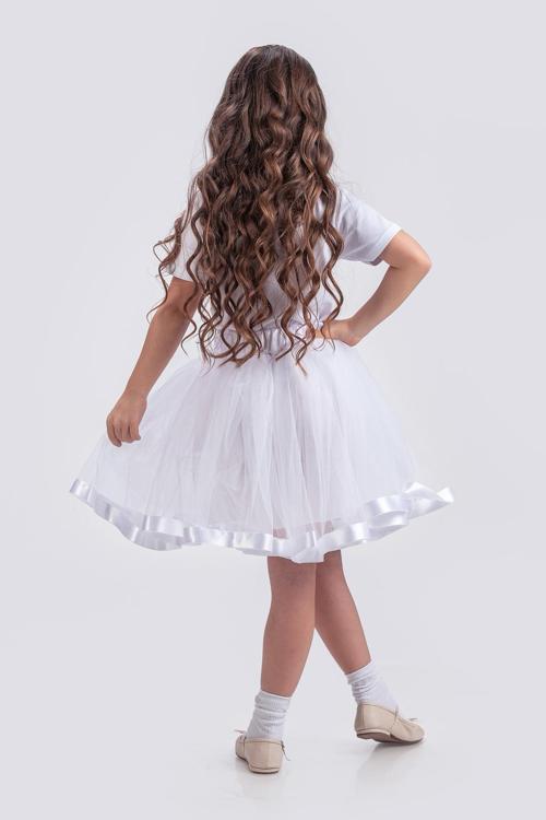 Saten Şeritli Tütü Kız Çocuk Etek M00728 BEYAZ