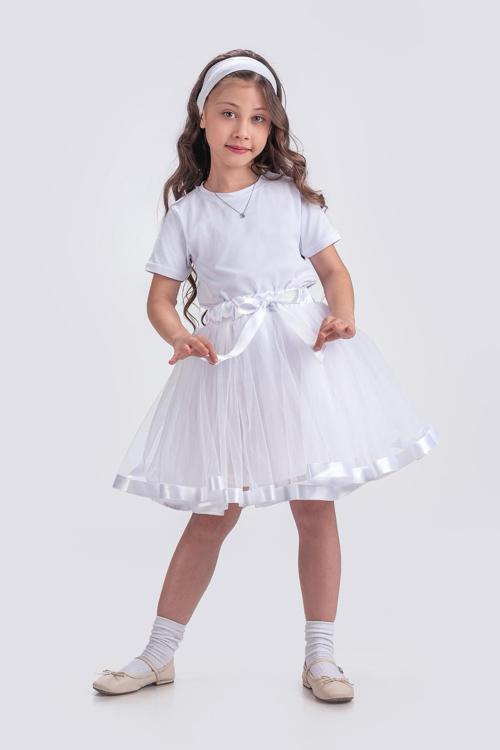 Saten Şeritli Tütü Kız Çocuk Etek M00728 BEYAZ