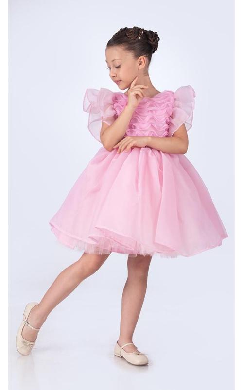 Maronia Kız Çocuk Prenses Model Abiye Elbise - M00746 PEMBE
