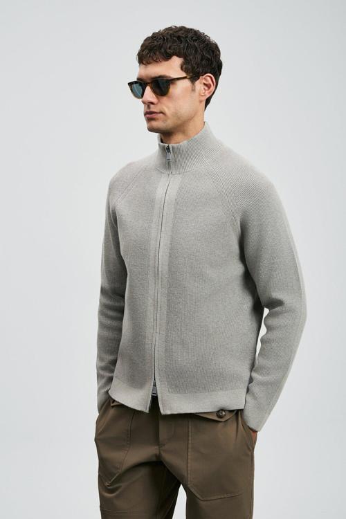 Pamuk Karışımlı Comfort Fit Çift Taraflı Fermuarlı Triko Erkek Hırka 112100075 VİZON