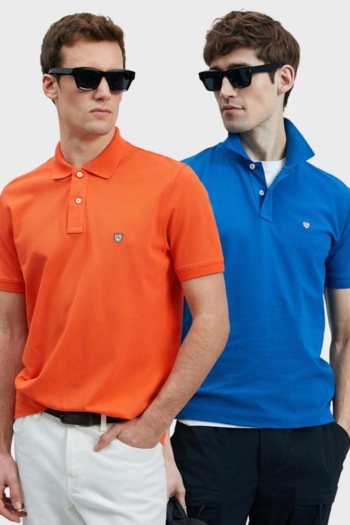 Logolu Pamuklu Comfort Fit Düğmeli Polo Yaka 2'li Erkek T Shirt 111040206S2 SAKS-TURUNCU