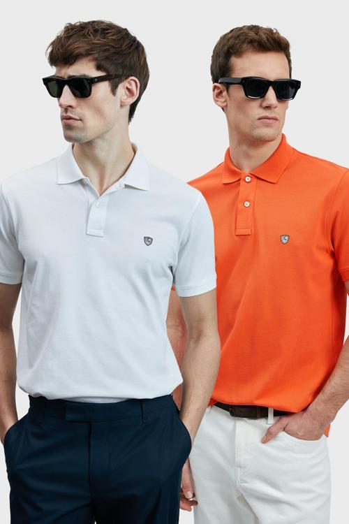 Logolu Pamuklu Comfort Fit Düğmeli Polo Yaka 2'li Erkek T Shirt 111040206S2 BEYAZ-TURUNCU