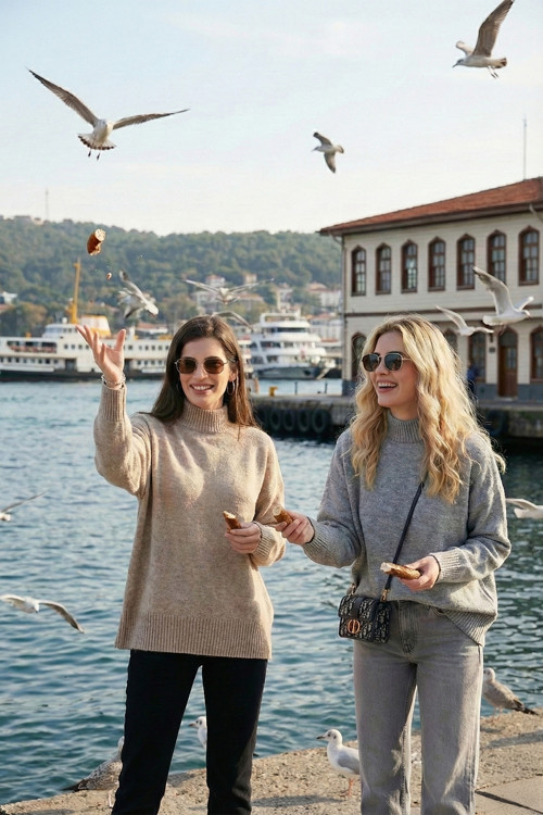 Oversize Fit Balıkçı Yaka Yumuşak Dokulu 2'li Paket Triko Bayan Kazak 680KZ00469S2 Vizon-Açık Gri