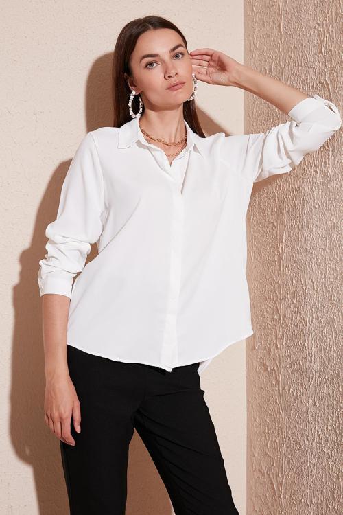 Regular Fit Arkası Uzun Yazlık Bayan Gömlek 611BG9741 EKRU