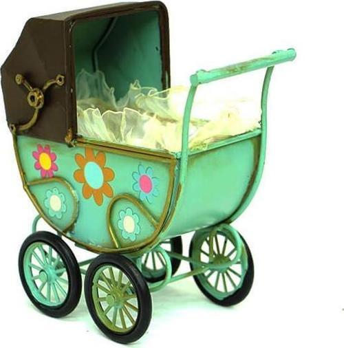 Dekoratif Metal Bebek Arabası Biblo Vintage Hediyelik