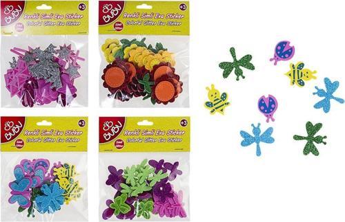 Bubu-Sts005 Simli Çiçek Sticker 24 Lü Pvc Karışık Desenlerde 1 Paket