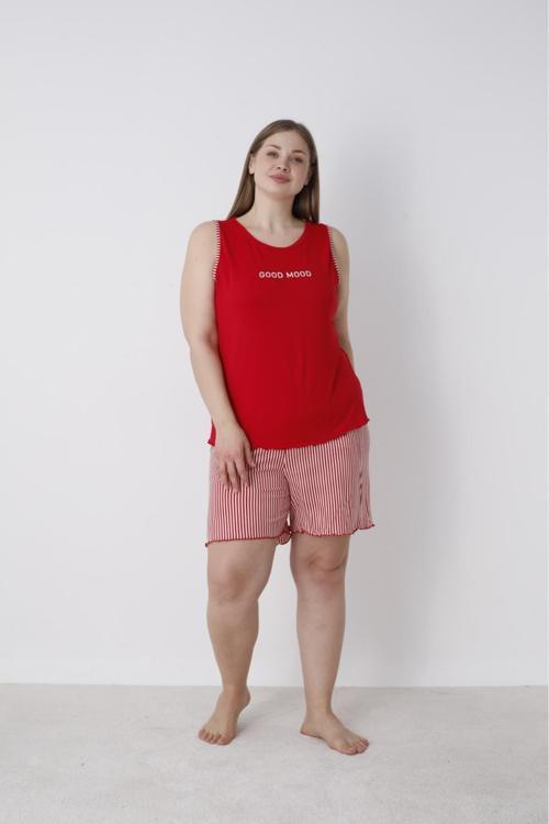 Kadın Kolsuz Şortlu Yazlık Pijama Takımı Büyük Beden & Battal