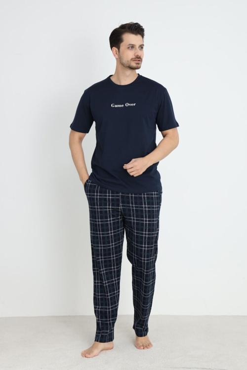 Erkek Pijama Takımı Kısa Kol Ekose %100 Pamuklu Cotton