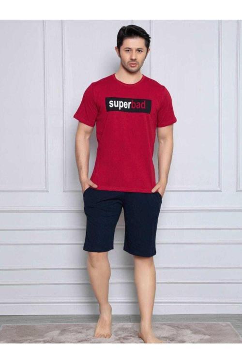 Erkek Penye Pijama Takımı Kısa Kollu Şortlu Baskılı
