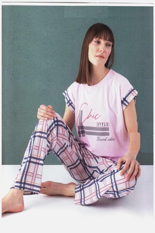 | Kadın Kısa Kol Pamuklu Pijama Takımı