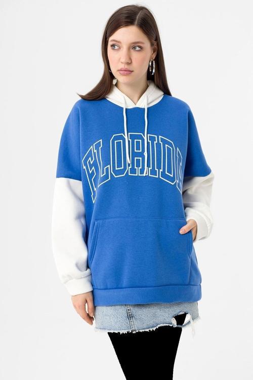 Kadın Sweatshirt Kapüşonlu Baskılı Üç Iplik