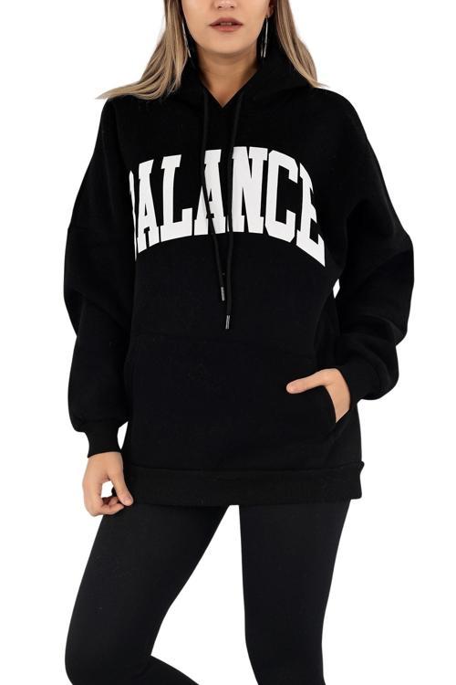 Kadın Sweatshirt Kapüşonlu Baskılı Üç Iplik