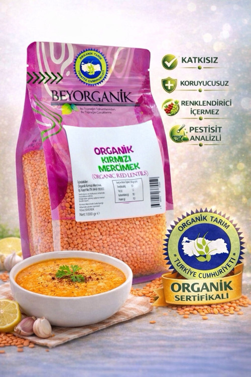 ORGANİK Kırmızı Mercimek 1kg (PESTİSİT ve AFLATOKSİN ANALİZLİ)