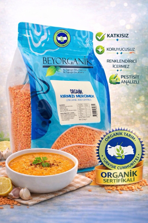 ORGANİK Kırmızı Mercimek 2,5kg (Pestisit ve Aflatoksin Analizli)