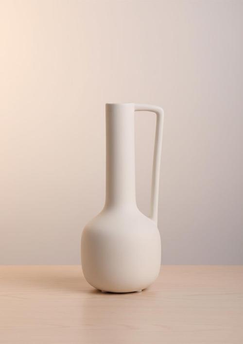 Fiona Seramik Vazo Kulplu, Beyaz 25 CM