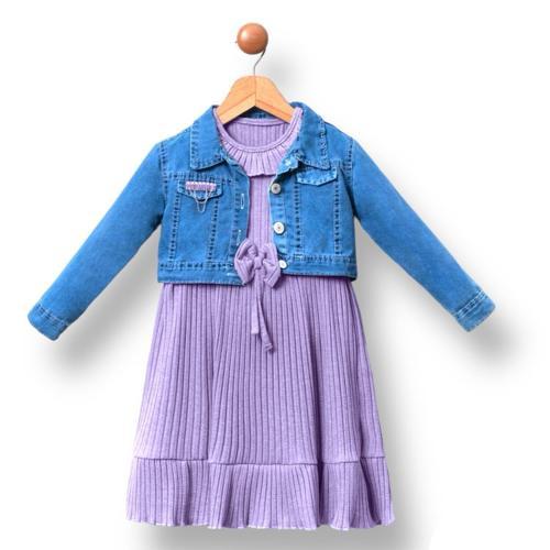 Kot Ceketli Kız Çocuk Elbise MNK2119 LİLA