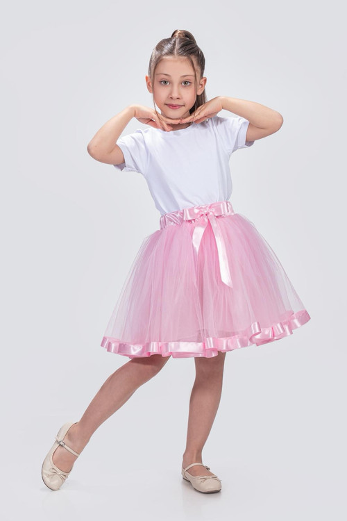 Saten Şeritli Tütü Kız Çocuk Etek M00728 PEMBE