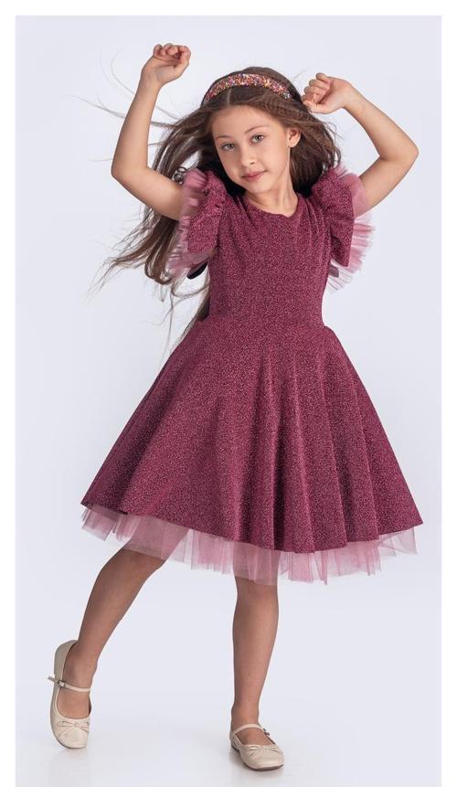 Simli Şanzelize Kız Çocuk Abiye Elbise M00669 GÜL KURUSU