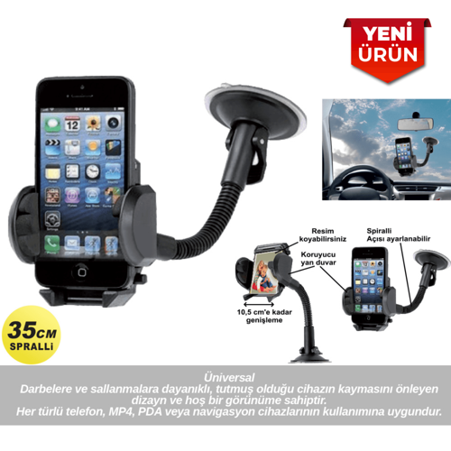 Araç İçi Telefon Tutucu 35 cm Spiralli Vakumlu Vantuzlu Telefon Tutucu BR590 1951