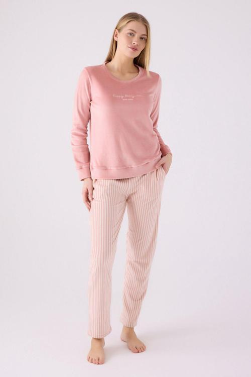 Kadın Kadife Uzun Kollu Pijama Takımı