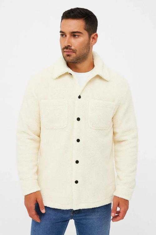 Erkek Pelüş Polar Hırka Gömlek – Yakalı, İlik Düğmeli, Göğüs Cepli, Yumuşak Dokulu Kışlık Regular Fi