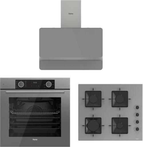 Fryart Gri Set (D082 Gri Davlumbaz -SS208 Gri Ocak- XE63CPR Fryart Gri Fırın)