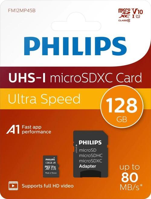 PHILIPS 128Gb UHS-I Micro SDXC Card Mikro Hafıza Kartı Ultra Speed Up to 80 Mb/S R A1 Class 10 Card+