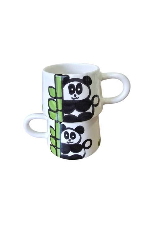 2'Li El Yapımı Panda İşlemeli Kupa