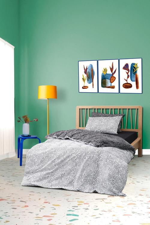 Mono Tek Kişilik Lastikli Çarşaflı Nevresim Takımı Maze Siyah