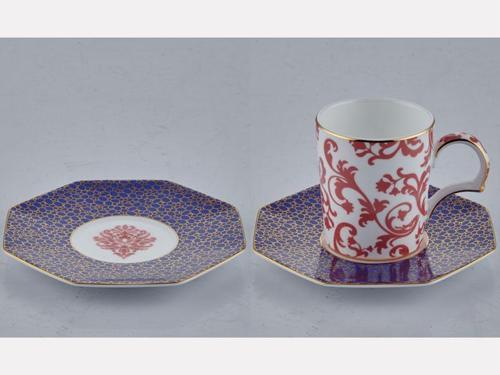 Blooming Barok Mor 2'li Kahve Fincanı ve Tabağı Seti