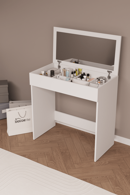 DF02114 Kapaklı Aynalı Bölmeli Makyaj Masası