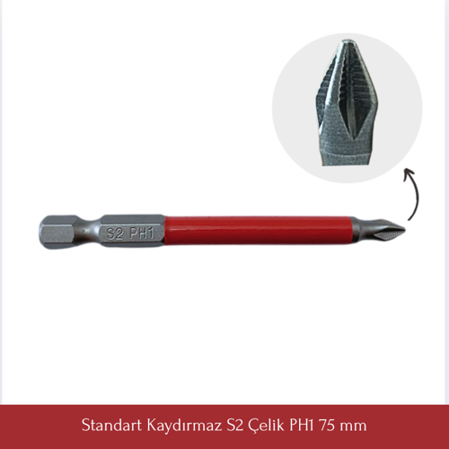 Vandor Anti Slip Bit Kaydırmaz Bits S2 Yüksek Kalite Çelik PH1-75 ( 1 ADET )