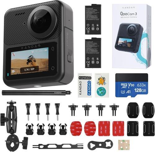 Qoocam 3 Aksiyon Kamerası 5.7 K Full Paket ( 128 GB Sd Kartı, Kamera Çubuğu, Motor Aksesuarları Paketi, Ekstra Kamera Pili )