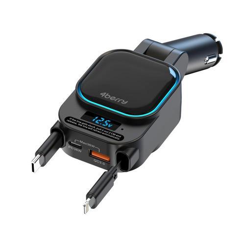 SC07 96W Araç Şarj Cihazı – PD3.0 & QC3.0 Hızlı Şarj, Çift Toplanabilir Kablo, LED Ekran