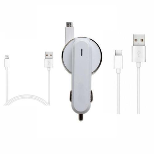 3.1A 15watt Araç Şarj Aleti Micro USB Kırılmaz Kablo + Lightning Kablo Hediyeli + Type-C Kablo Hediyeli (Tü