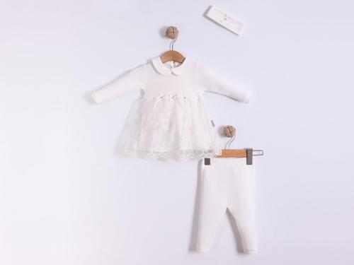 BANDANALI TÜLLÜ BEBE YAKA PENYE ALT ÜST TAKIM - Ekru - 9 Ay - FND41149-Ekru-9 Ay Ekru