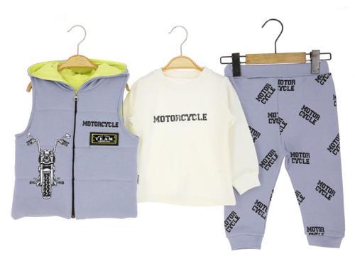 ELYAFLI YELEK MOTORCYCLE BASKILI ÜÇLÜ ALT ÜST TAKIM - Mavi - 9 Ay - MTX24392-Mavi-9 Ay Mavi